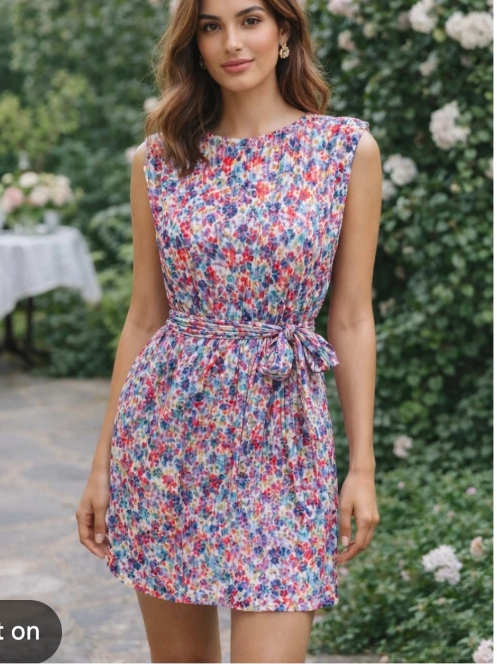 Amanda Uprichard Micro Pleated Ditsy Floral Print Short Dress Size XS